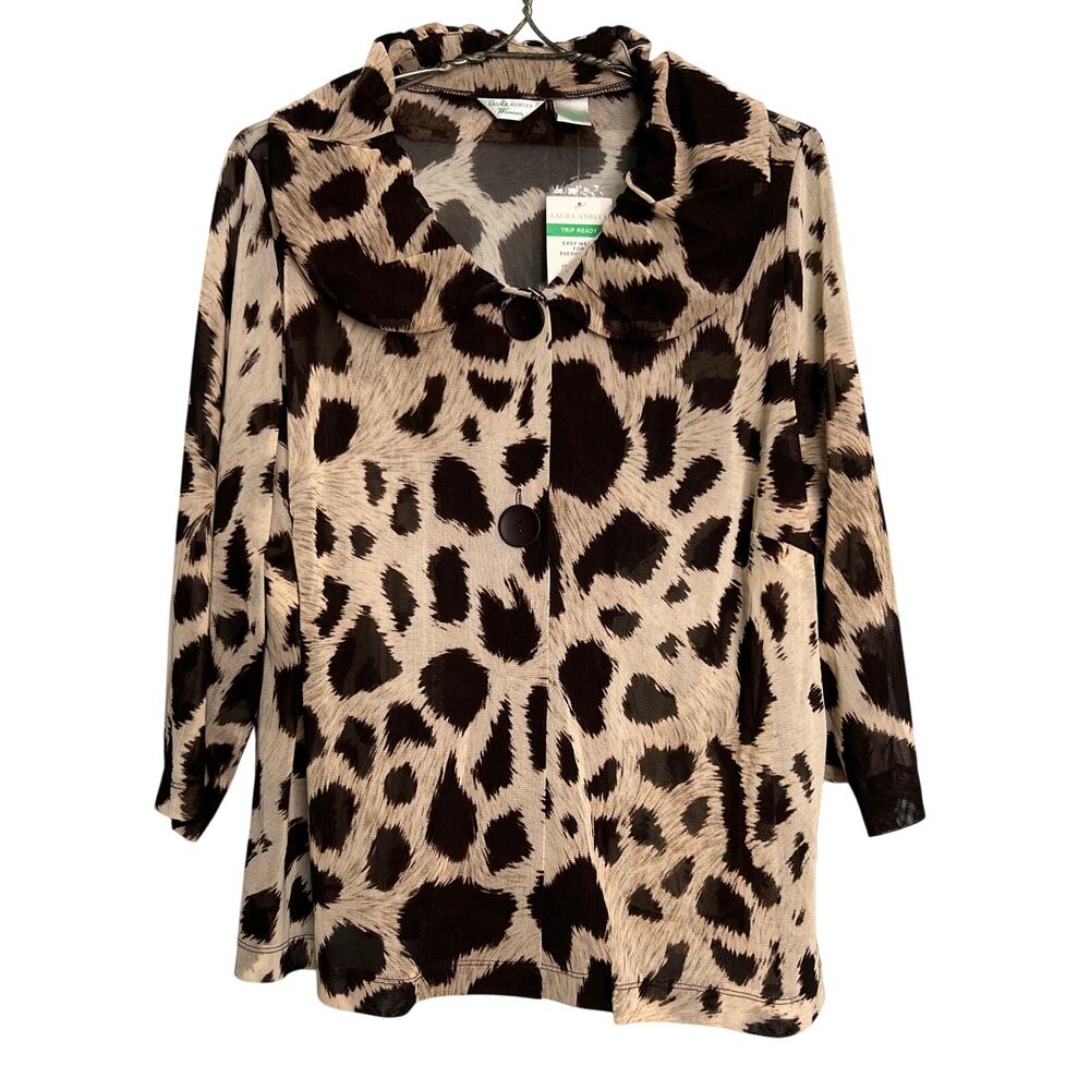 Laura Ashely Animal Print Jacket Size 1X Sheer Retro Style Cruise Safari NEW